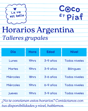 Horarios Coco & Piaf agosto 2026 ARG